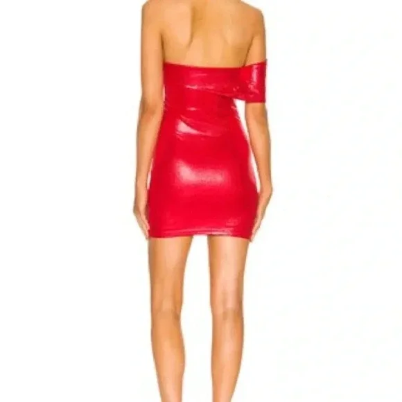 Superdown Tamia asymmetrical mini dress Red size XL Stretchy SEXY Revolve Brand - Picture 4 of 9